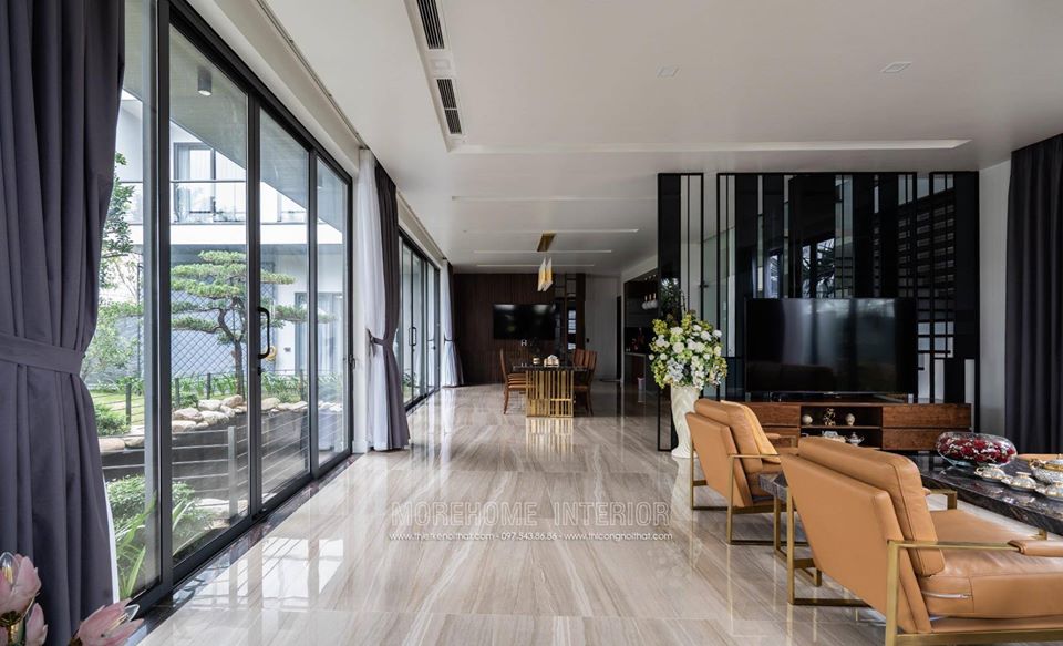 Thi công gạch lát nền gạch lát nền 60x60 cho phòng khách biệt thự Hà Tĩnh Thiết kế nội thất phòng khách