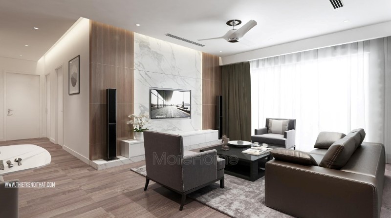 Với lối thiết kế hiện đại, nhẹ nhàng, sự sắp xếp hợp lí của nội thất cũng như màu sắc không gian mang lại cảm giác hài hòa cho không gian tiếp khách của gia chủ Thiết kế nội thất phòng khách