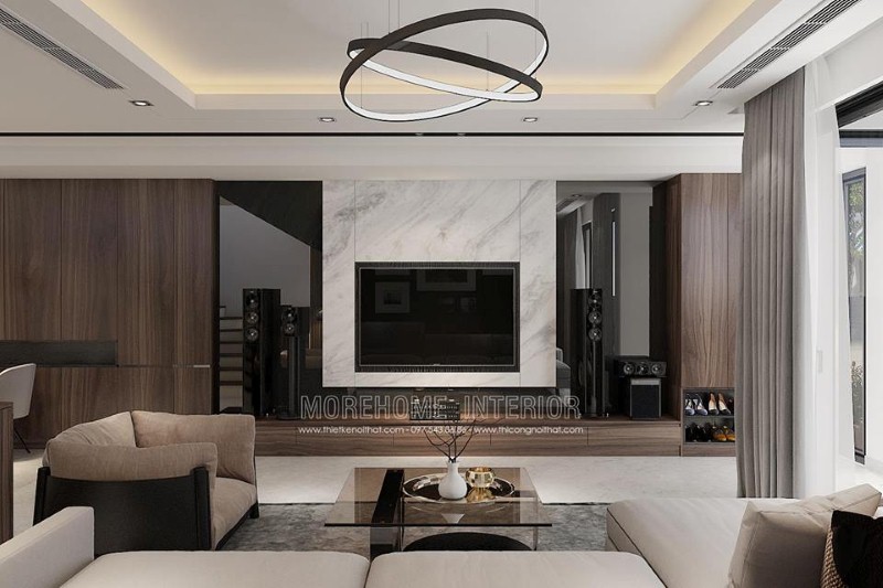Trang trí tường phòng khách bằng đá granite đẹp sang trọng thiết kế nội thất phòng khách