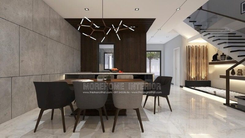 Phong cách trang trí nội thất hiện đại sử dụng tone màu xám là điểm nhấn ấn tượng phù hợp không gian nhà phố, biệt thự. Thiết kế nội thất 3D Hạ Long