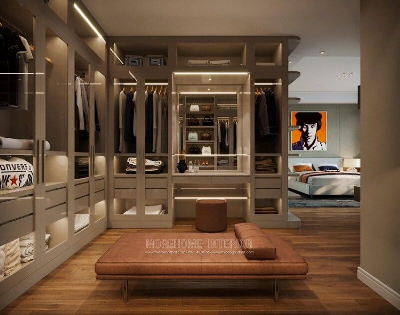 Phòng ngủ liền phòng thay đồ ấn tượng với cách bố trí hiện đại, sang trọng Thiết kế nội thất 3D Hạ Long