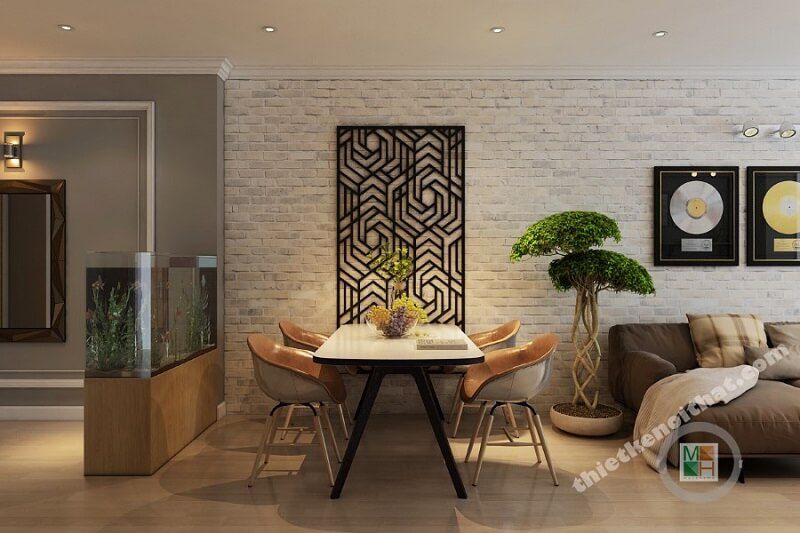 Bàn ăn đẹp với thiết kế đơn giản phù hợp với chung cư diện tích hạn chế mang đến sự hiện đại, tiện nghi