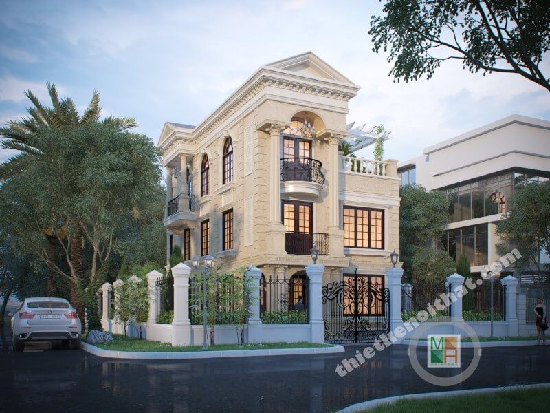 Kiến trúc biệt thự đơn lập 3 tầng tân cổ điển với sự đẹp sang trọng được thiết kế tại Khu Đô Thị Phú Mý Hưng, Hồ Chí Minh.