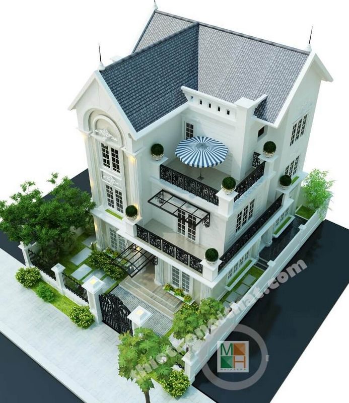 Kiến trúc biệt thự mái thái phong cách tân cổ điển cao cấp được thiết kế tại Khu Đô Thị Việt Hưng Long Biên Hà Nội.